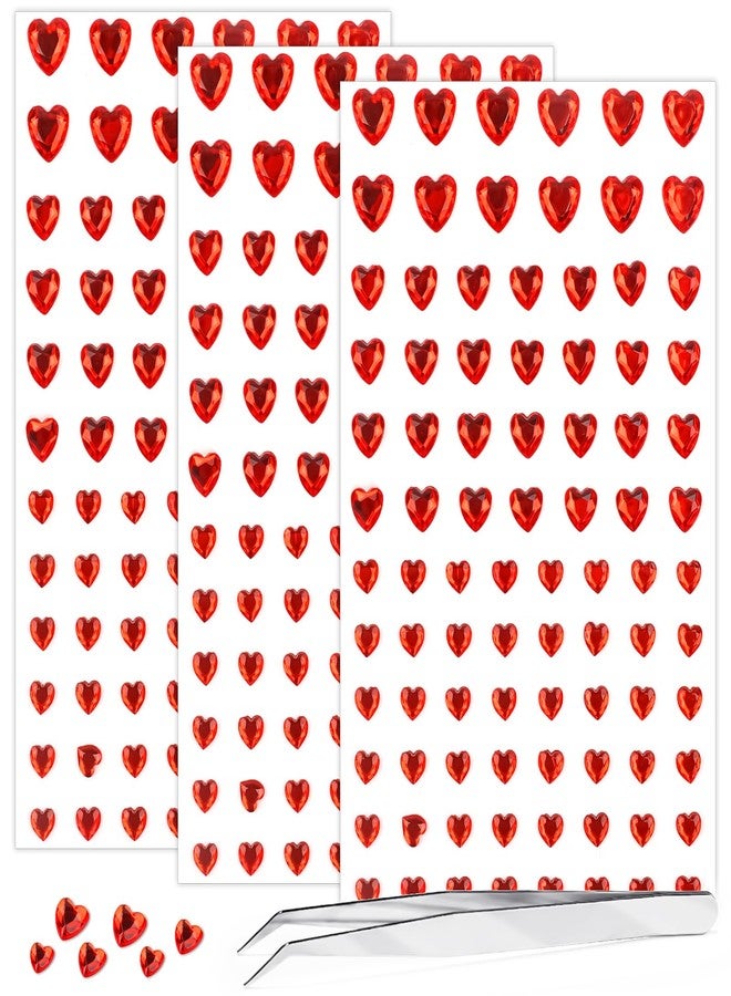 MANGOIT 264pcs Heart Gem Stickers Rhinestones for Crafts - Self Adhesive Jewels Stickers, Acrylic Gems DIY Craft Decorative Diamond Stickers, Small Stickers for Kids (264pcs-5/7/10mm-red) - Image 1